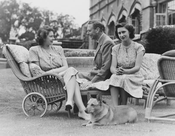 <div class="inline-image__caption"><p>"King George VI (1895 - 1952) with his daughters Princess Elizabeth and Princess Margaret (1930 - 2002) in the grounds of the Royal Lodge in Windsor, England on July 08, 1946.</p></div> <div class="inline-image__credit"> Lisa Sheridan/Studio Lisa/Getty Images</div>