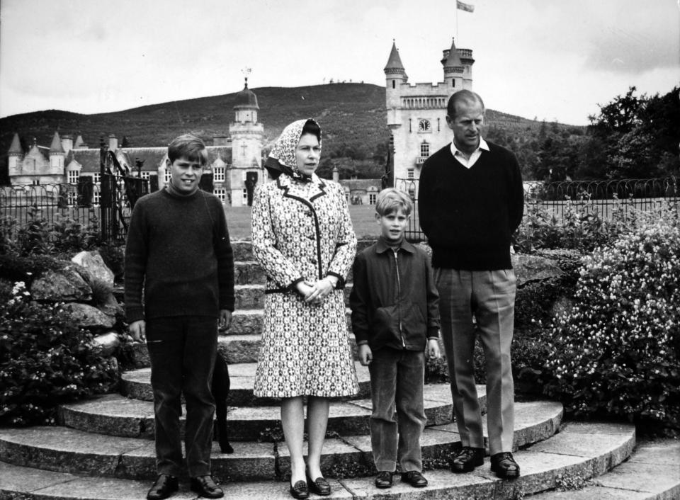 *Scanned low-res from print, high-res available on request* Queen Elizabeth II and the Duke of Edinburgh with two of their children, Prince Andrew (left) and Prince Edward, at Balmoral.   (Photo by PA Images via Getty Images)