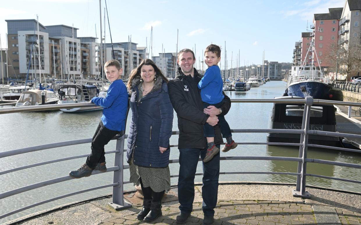 MayKa0003007 Your Money, money makeover Pix show Marcus and Emma Evans near home in Portishead, North Somerset. With sons Alex (8) and Charlie (4). (Sorry not more, small rooms, grim garden at home). Pix Jay Williams 27-02-23 - JAY WILLIAMS