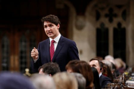 FILE PHOTO: Canada's Prime Minister Justin Trudeau speaks during Question Period in the House of Commons on Parliament Hill in Ottawa, Ontario, Canada, February 28, 2018. REUTERS/Chris Wattie