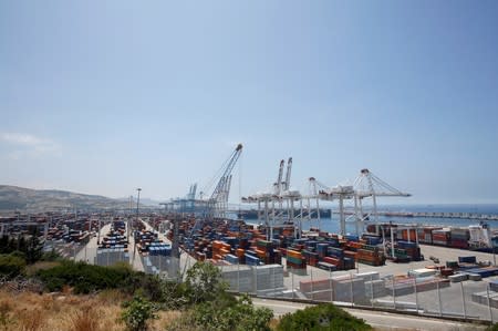 General view of Tanger-Med container port in Ksar Sghir near the coastal city of Tangier