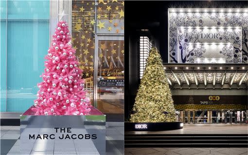 The Marc Jacobs 聖誕樹位於微風信義大門口／Dior 台北 101 聖誕樹。（圖／品牌提供）