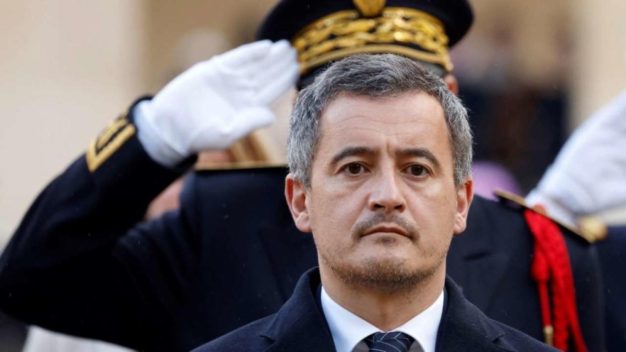 France's Interior Minister Gerald Darmanin attends a ceremony of addressing New Year wishes to French Gendarmerie at the Hotel des Invalides in Paris, on January 16, 2023. (Photo by Ludovic MARIN / AFP)