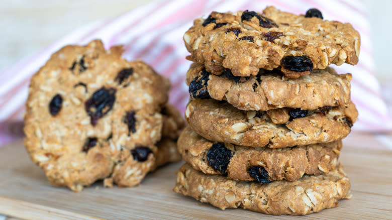 A stack of oatmeal raisin cookies