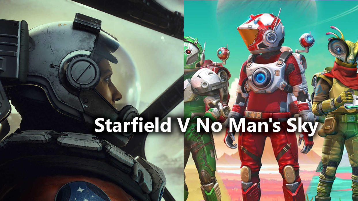  Starfield astronaut facing to the right. No Man's Sky character facing to the left. 