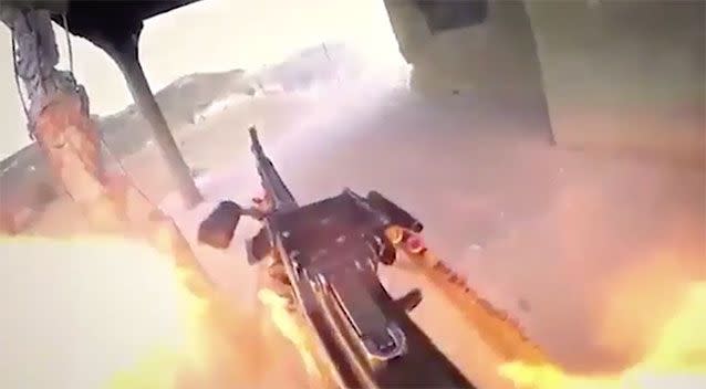 The ISIS fighter tries to return fire but gets hit by a grenade. Source: Supplied