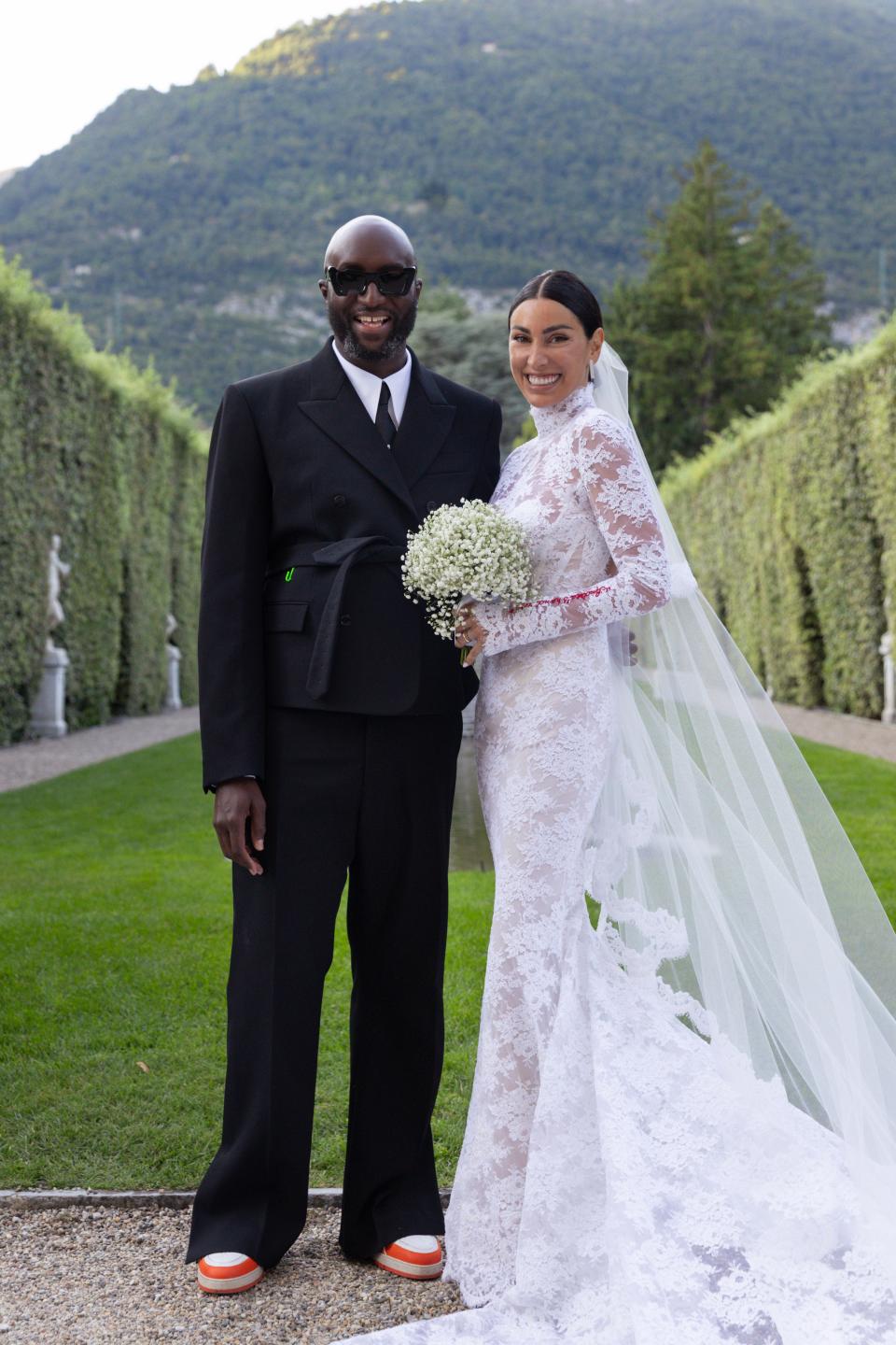 Giorgia Gabriele Wore a Custom Off-White Wedding Dress With a 26-Foot Train to Her Ceremony on Lake Como