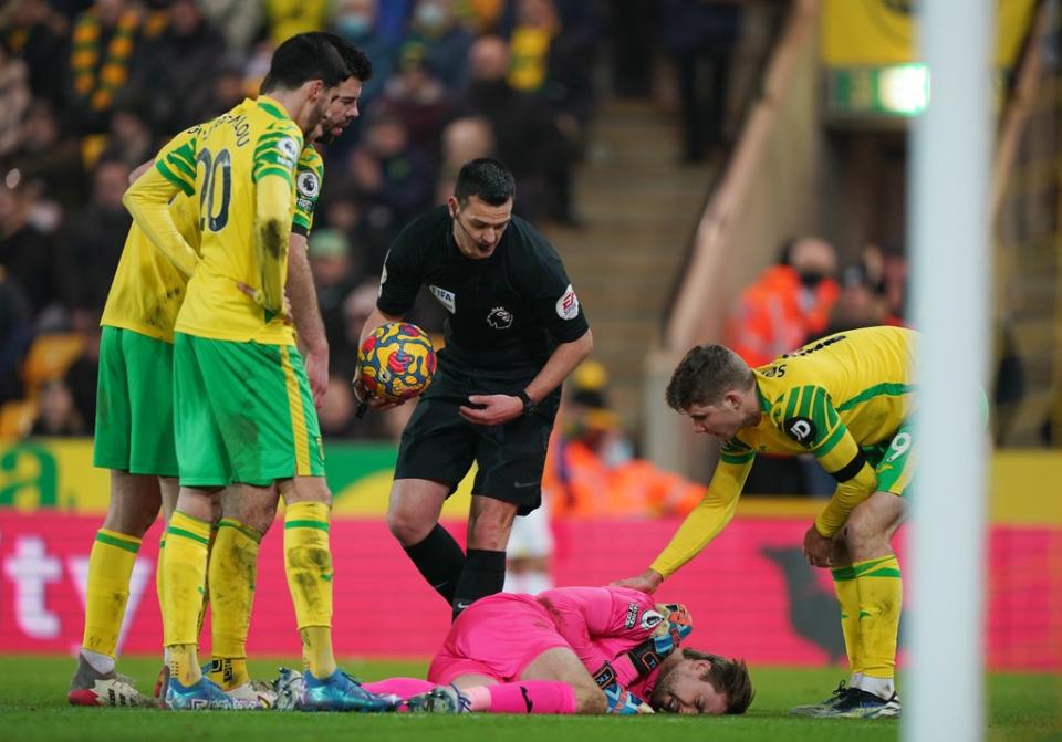 Norwich goalkeeper Tim Krul was injured against Everton (Joe Giddens/PA) (PA Wire)