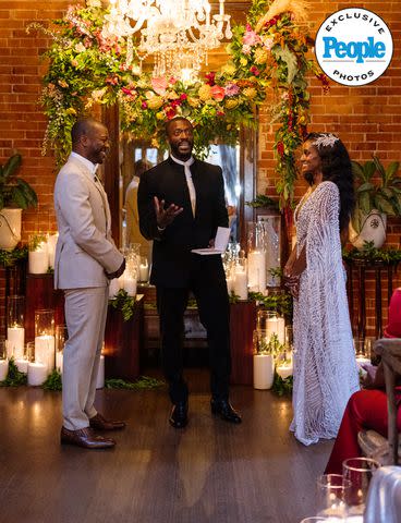 <p>Zyaire Porter</p> Edwin Hodge (left) and Skye P. Marshall with officiant Aldis Hodge (middle)