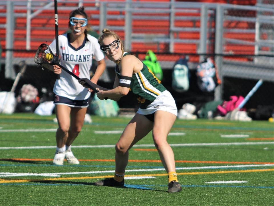 Dighton-Rehoboth's Lily Nees takes a free shot during a non-league game against Bridgewater-Raynham.