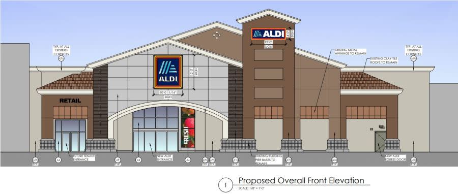 An Aldi rendering filed with the City of Henderson.