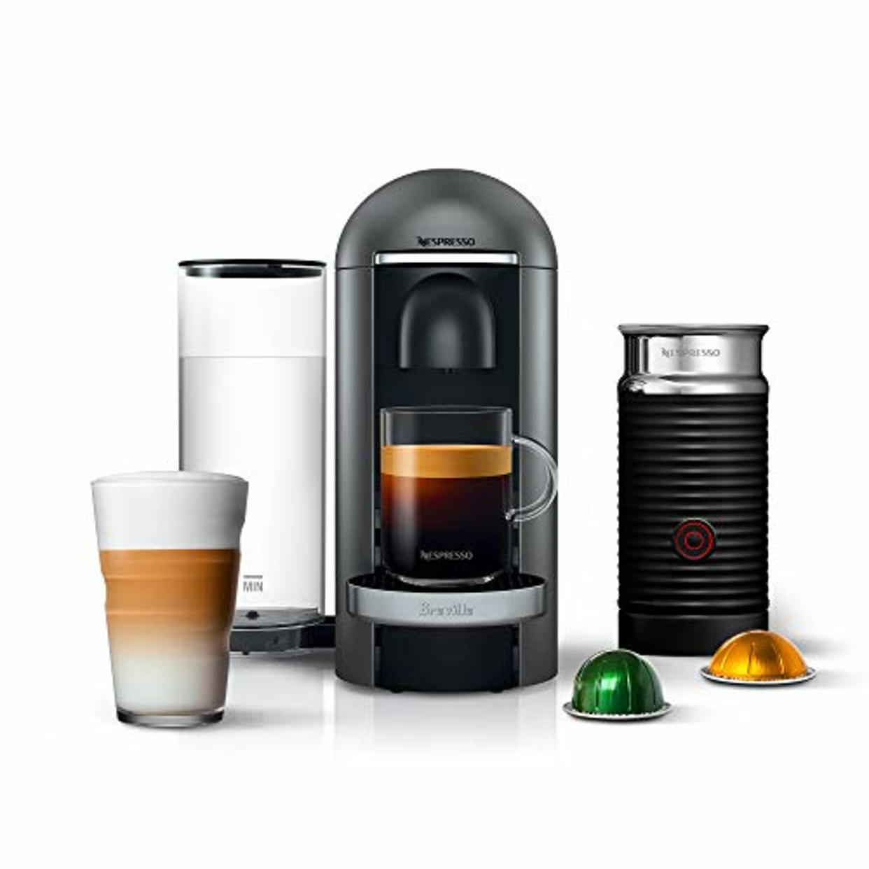 Nespresso VertuoPlus Deluxe Coffee and Espresso Machine by Breville with Milk Frother, Titan (AMAZON)