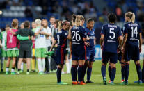 Soccer Football - Women's Champions League Final - Olympique Lyonnais vs VfL Wolfsburg - Valeriy Lobanovskyi Stadium, Kiev, Ukraine - May 24, 2018 Olympique Lyonnais' players before extra time REUTERS/Valentyn Ogirenko