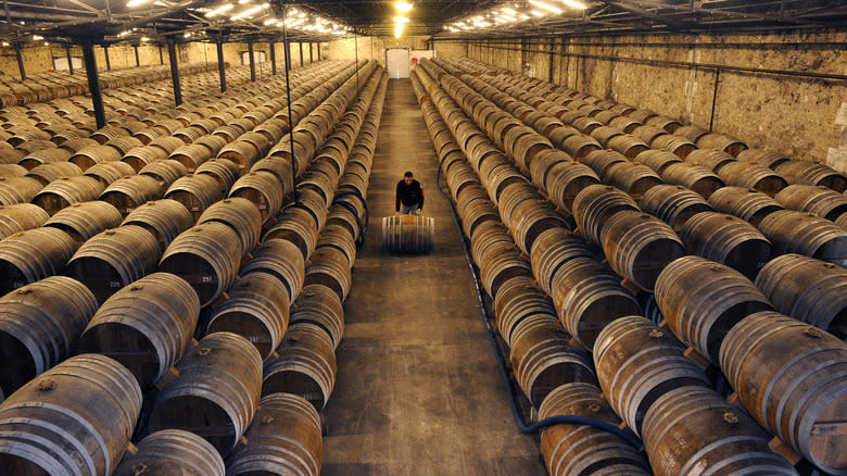 Cognac oak barrel warehouse.