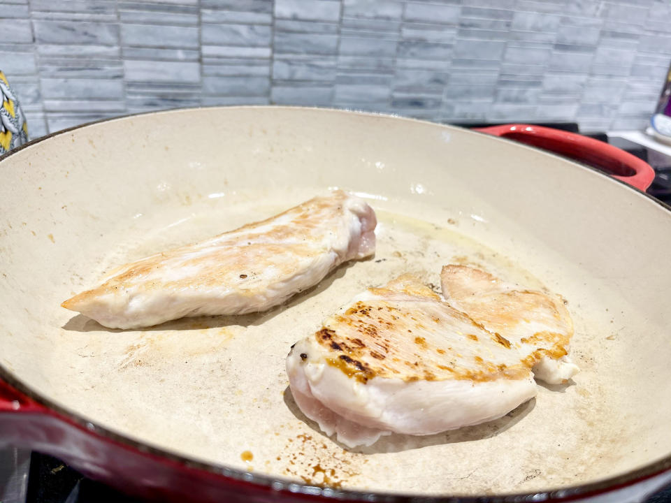 If you're just feeding one or two, cooking chicken breasts on the stove can be the easiest option. (Ali Rosen)