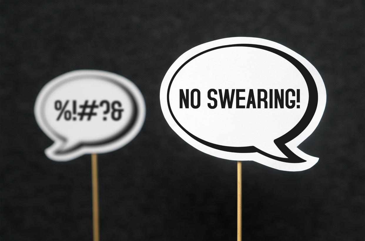 Speech bubble telling the other not to swear.