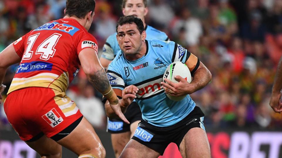 Dale Finucane in action for Cronulla against the Dolphins. 