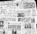 <p>This is how the morning newspapers in London headlined the assassination of Dr. Martin Luther King, April 5, 1968. (AP Photo) </p>