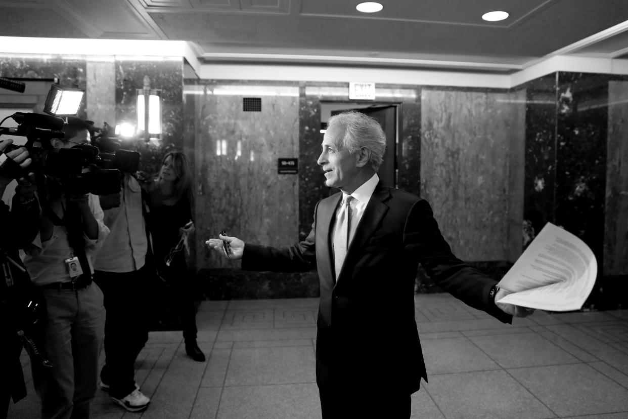 Sen. Bob Corker, R-Tenn., speaks with reporters on Capitol Hill on September 26, after announcing his retirement at the conclusion of his term. (Photo: Aaron P. Bernstein/Reuters)