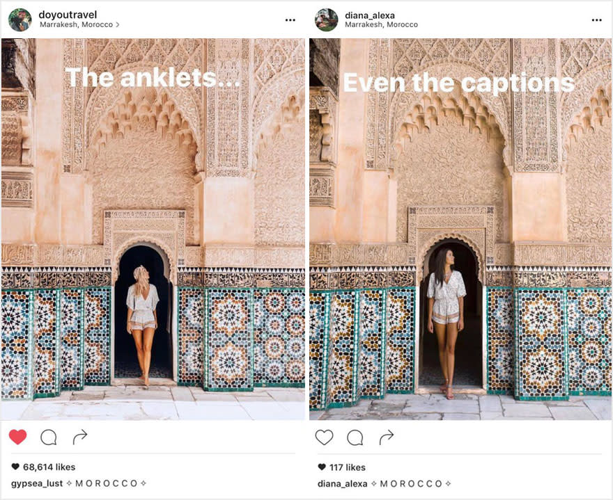 Desconocida replica las mismas fotos de esta bloguera en Instagram