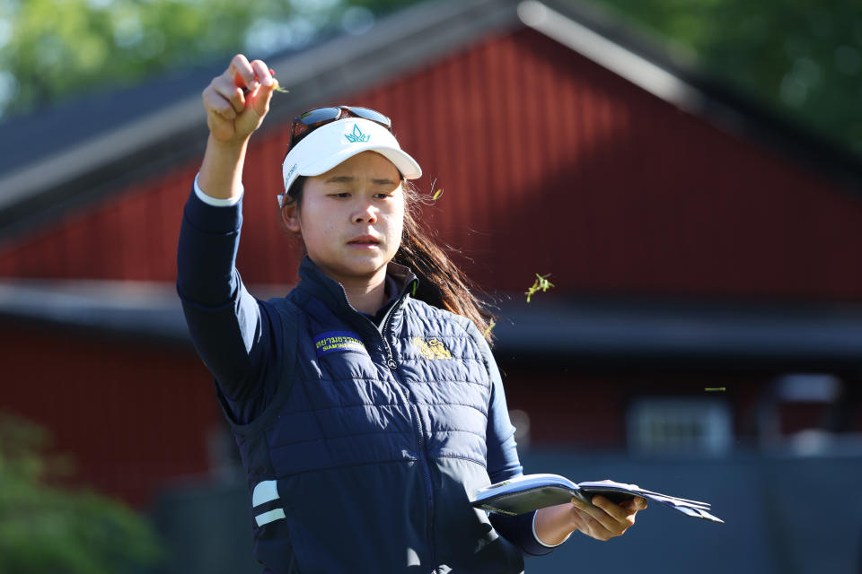 Trichat Cheenglab of Thailand checks the wind direction on the second tee during Day Two of the Volvo Car Scandinavian Mixed at Ullna Golf & Country Club on June 09, 2023 in Sweden. (Photo by Matthew Lewis/Getty Images)