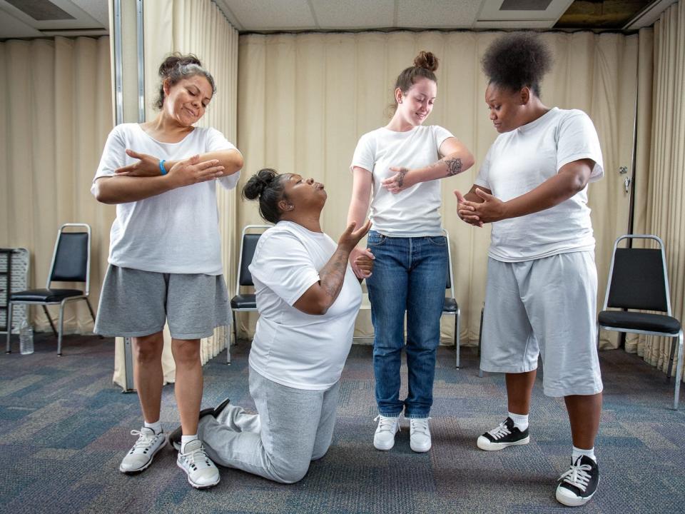 Peter Merts photos show California Prison Arts Programs Improv students depict Motherhood, at California Institution for Women - 2019