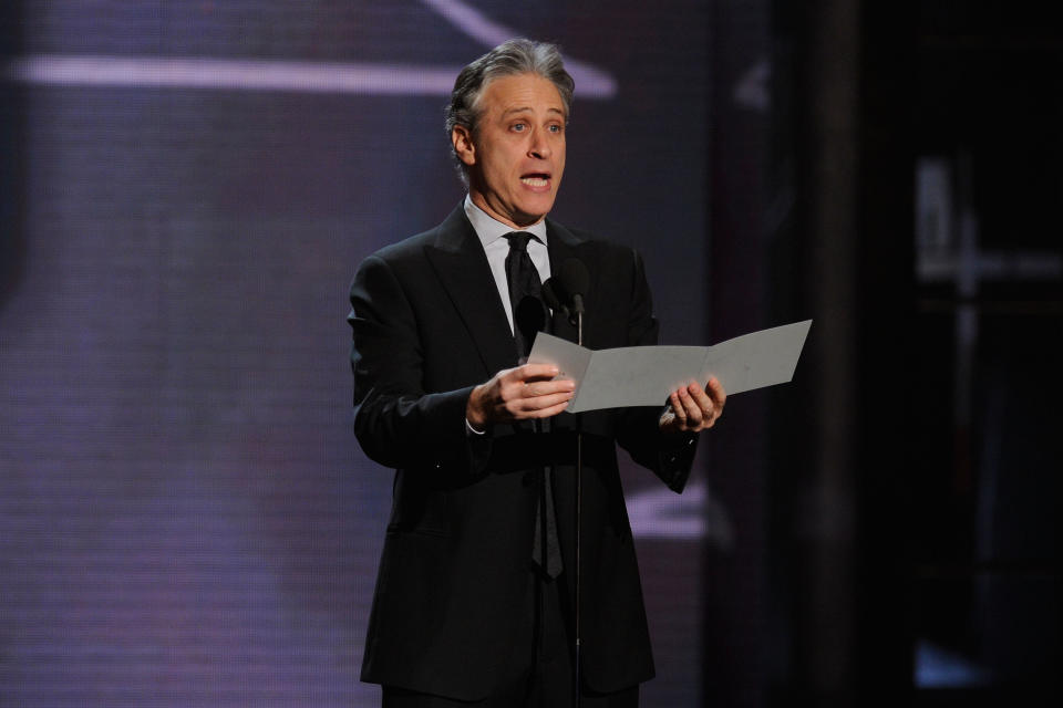 NEW YORK, NY - MARCH 26:  Jon Stewart speaks onstage at the First Annual Comedy Awards at Hammerstein Ballroom on March 26, 2011 in New York City.  (Photo by Dimitrios Kambouris/Getty Images)