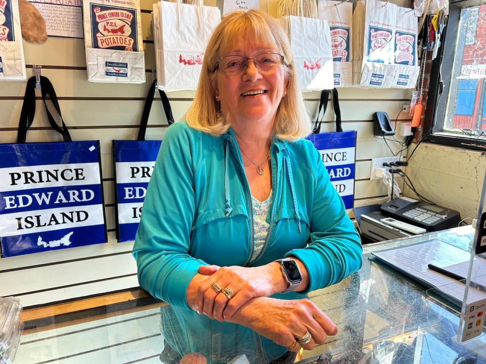 Nellie Murray, owner of the gift shop Nellies and Reggies, was one of the few businesses on the Charlottetown waterfront open on Monday. 