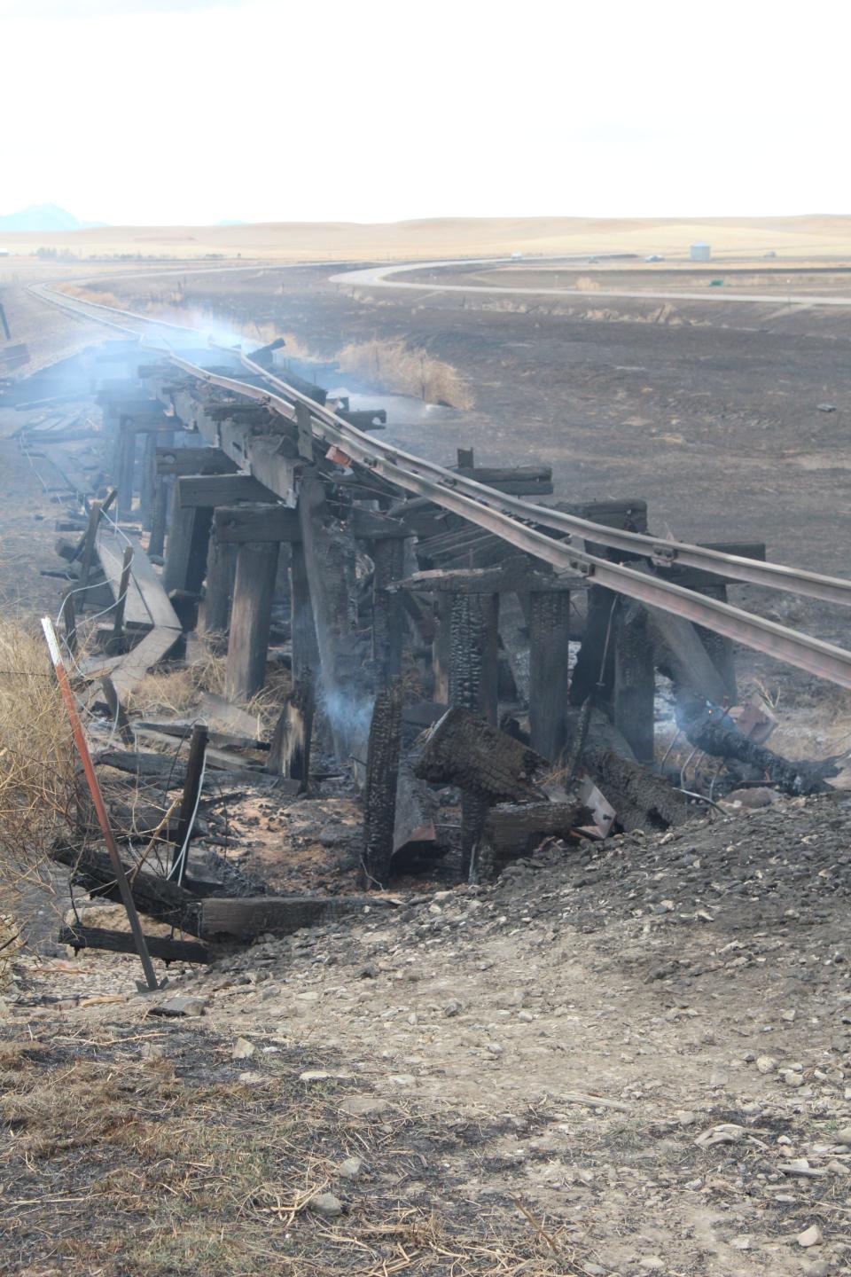 Central Montana Railroad's trestle crossing Wolf Creek is a total loss.