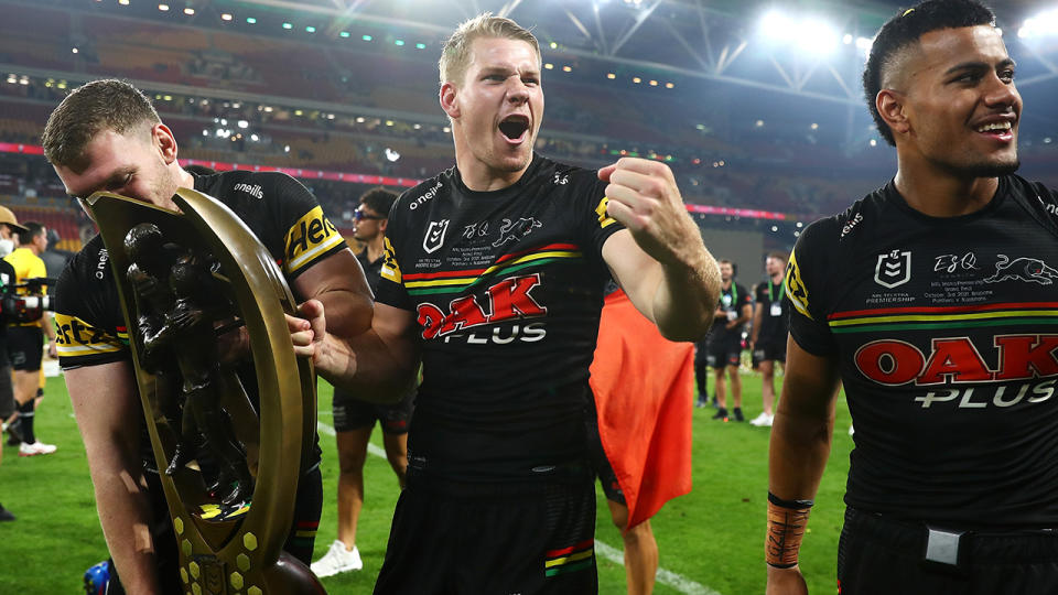 Matt Burton's final hour with the Panthers was about as good as can be before his move to the Canterbury Bulldogs next season. (Photo by Chris Hyde/Getty Images)