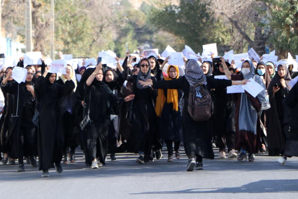 Afghan female students chant 