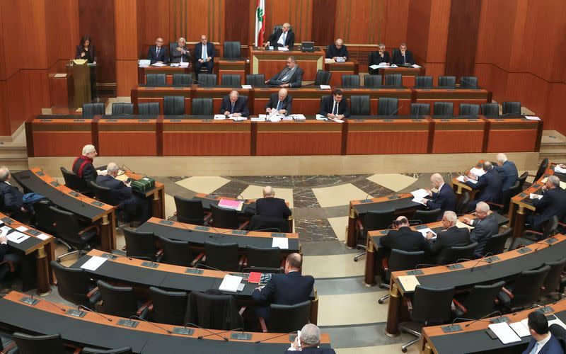 Lebanese Parliament Speaker Nabih Berri leads a parliament session in downtown Beirut