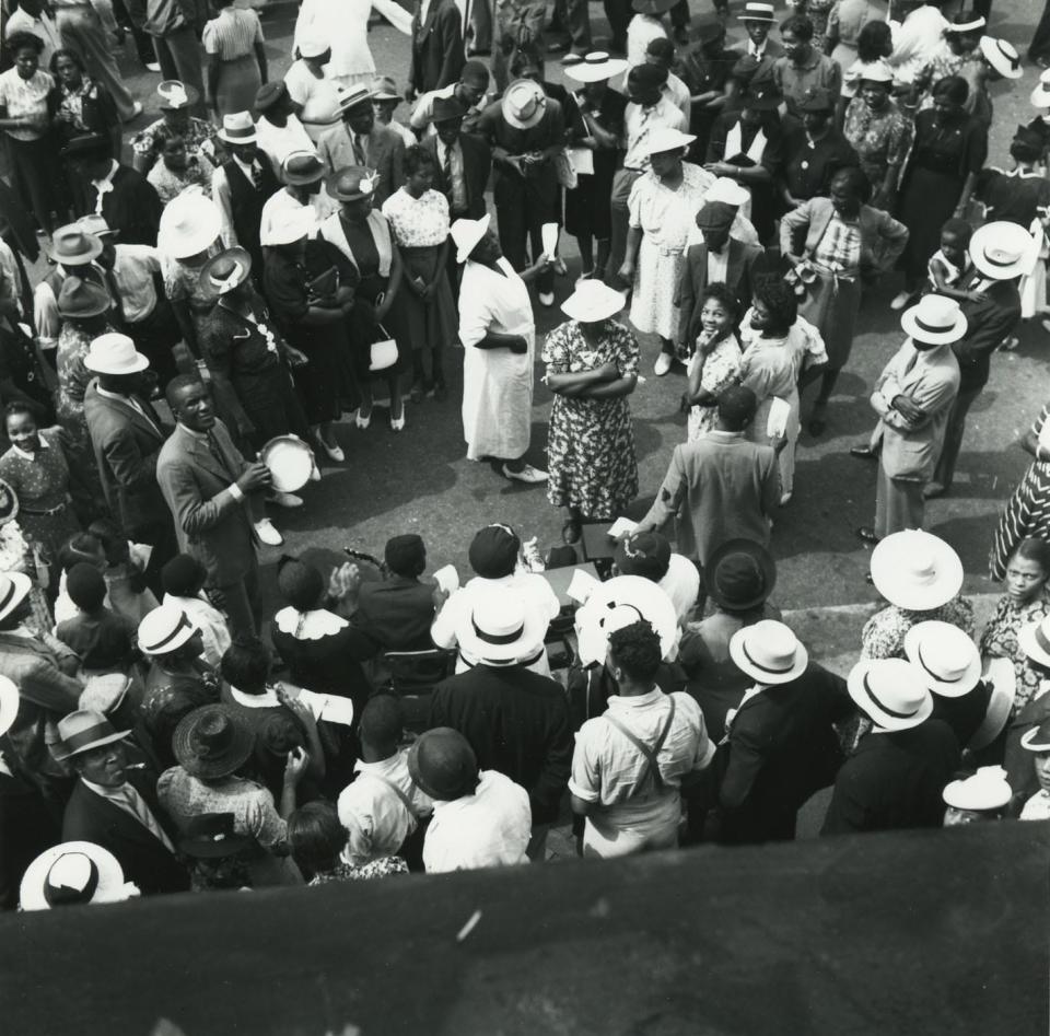 A view of the crowds on French Street in Wilmington, Delaware during the Big Quarterly on Aug. 27, 1939.