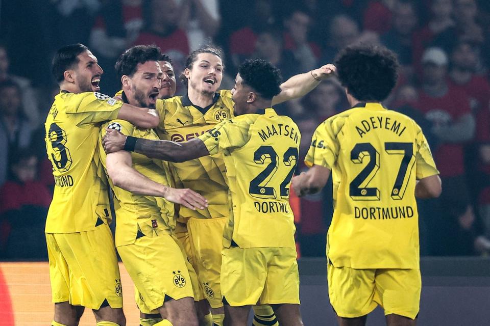Celebration: Mats Hummels’ header helped Borussia Dortmund into the Champions League final (AFP via Getty Images)