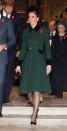 <p>The Duchess <a href="https://www.townandcountrymag.com/style/fashion-trends/a24851861/kate-middleton-black-coat-pippy-pin-remembrance-sunday-2018-photos/" rel="nofollow noopener" target="_blank" data-ylk="slk:wore a dark green coat by Catherine Walker;elm:context_link;itc:0;sec:content-canvas" class="link ">wore a dark green coat by Catherine Walker</a> for the centenary of World War I armistice service at Westminster Abbey in London. Once again, Kate wore a poppy pin on her coat, a symbol of remembrance.<br></p>