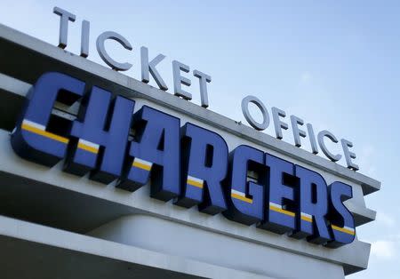 A San Diego Chargers ticket office sign is pictured at Qualcomm Stadium in San Diego, California January 14, 2016. REUTERS/Mike Blake