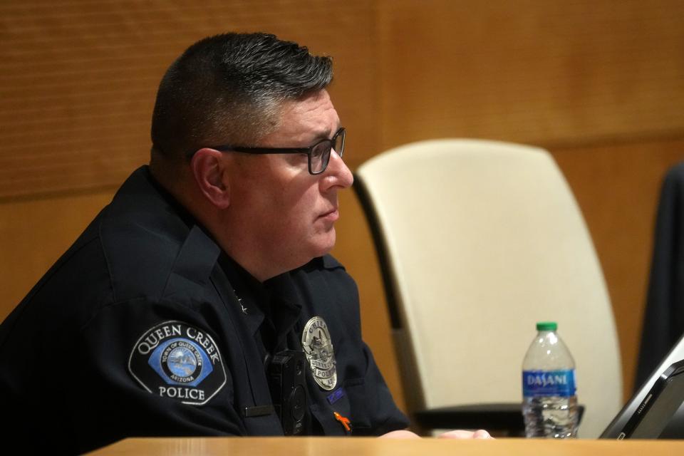 Queen Creek police Chief Randy Brice listens to the public during a City Council meeting on Jan 17, 2024, where there was an update for the ongoing investigation of the death of teenager Preston Lord.