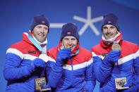 <p>Jour de gloire pour la Norvège à Pyeongchang. Simen Hegstad Krueger, Martin Johnsrud Sundby et Hans Christer Holund ont décroché l’or, l’argent et le bronze en skiathlon. Un triplé exceptionnel ! (crédit Getty) </p>