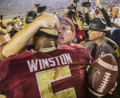 Florida State coach Jimbo Fisher told QB Jameis Winston to stay humble after FSU's win. (AP)