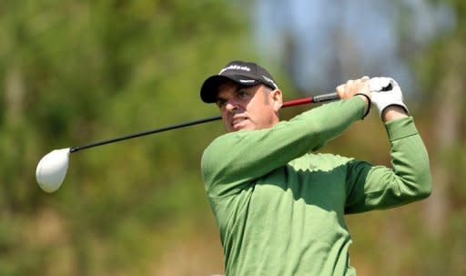 Golfer Paul McGinley of Ireland takes part in the first round of the Ballantine's Championship golf tournament at the Blackstone Resort in Incheon, outside Seoul. McGinley set a scorching pace in the first group by rolling in birdies at five of his first six holes on his way to a seven-under 65, equalling the best round of the week