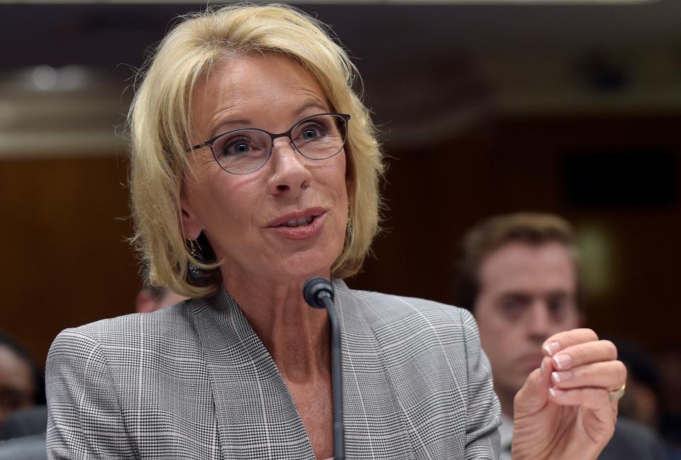 Education Secretary Betsy DeVos testifies on Capitol Hill in 2017.