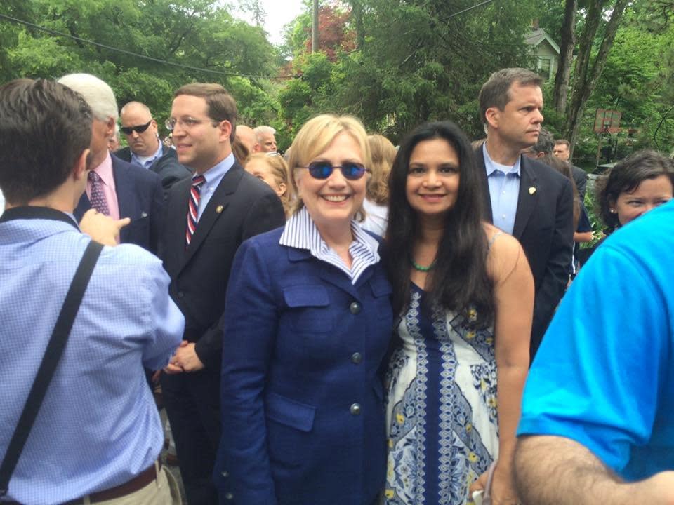 Hillary Clinton and lohud's Swapna Venugopal Ramaswamy at the Memorial Day parade in Chappaqua in 2016.