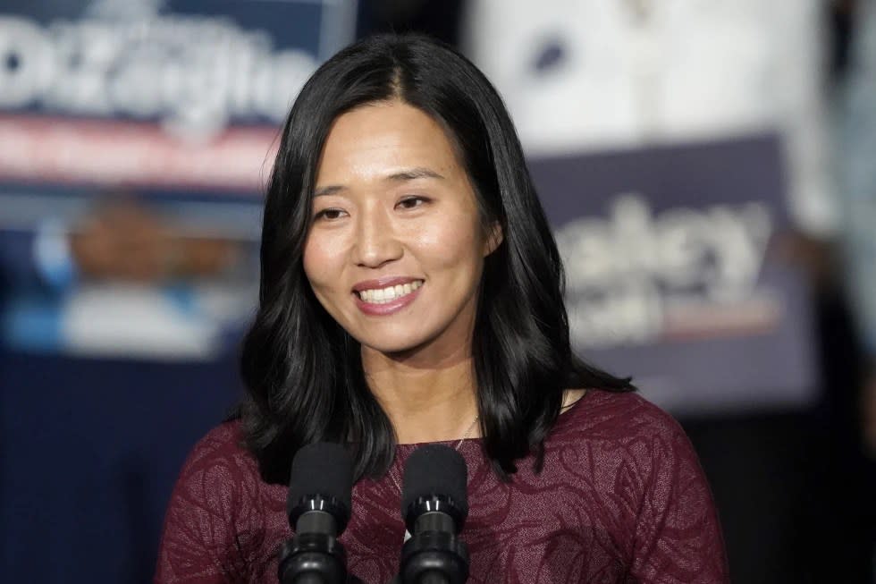 Boston Mayor Michelle Wu speaks during a campaign rally in support of the statewide Massachusetts Democratic ticket, Wednesday, Nov. 2, 2022, in Boston. (AP Photo/Mary Schwalm, File)