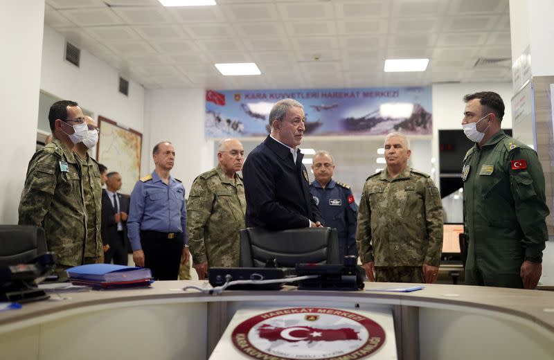 Turkish Defence Minister Hulusi Akar visits Land Forces Operation Center in Ankara