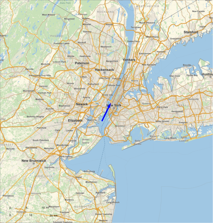 The estimated trajectory of the fireball that caused a loud boom over New York City and New Jersey on July 16, 2024. (credit: NASA)