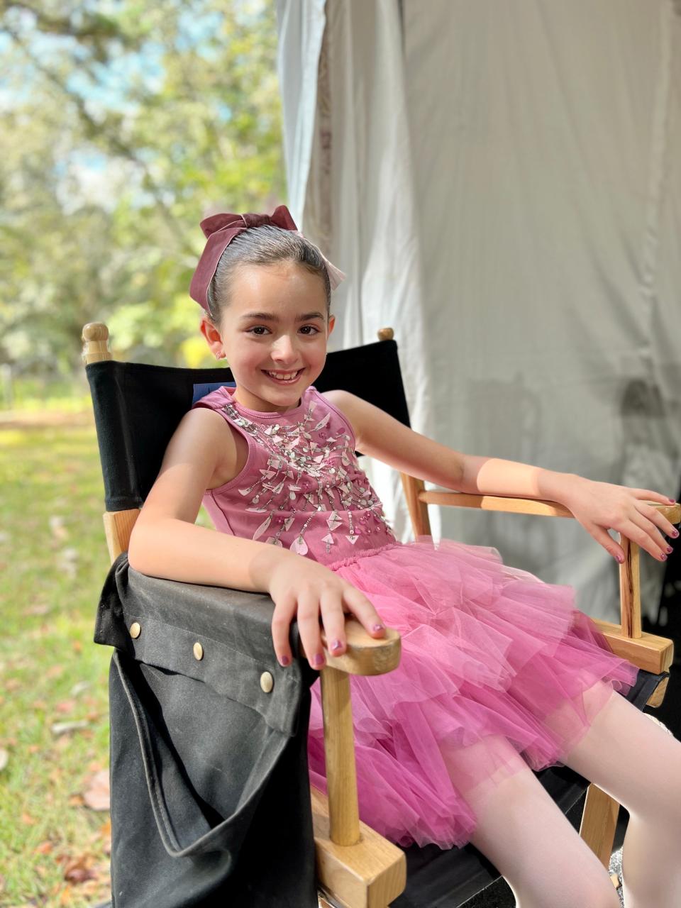 Actor Ella Grace Helton, 11, is pictured on the set of "Sweet Magnolias," a Netflix series now shooting its fourth season.