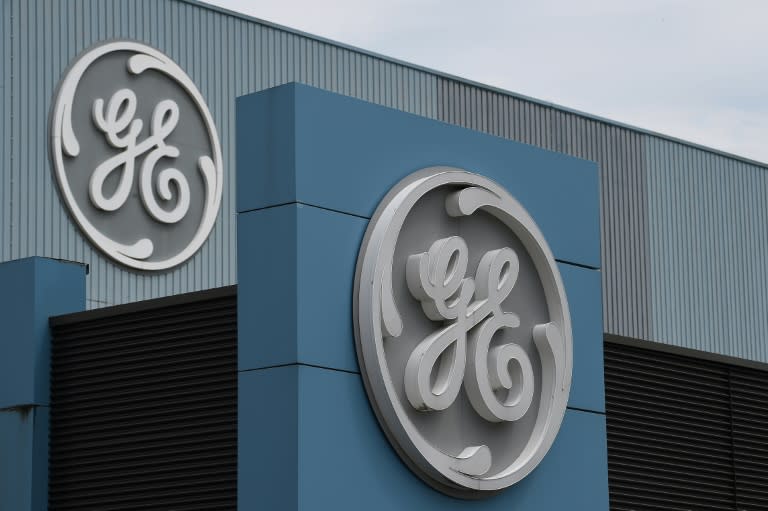 The logo of US giant General Electric in Belfort, eastern France, on June 3, 2019. General Electric is breaking up into three entities as of April 2, 2024 (PATRICK HERTZOG)