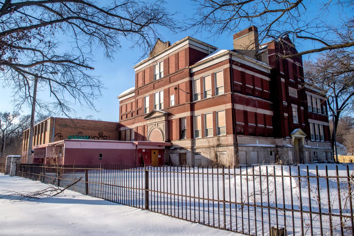 Peoria officials have set aside $2 million in next year's city budget to demolish the long-vacant McKinley School, 1201 West Adrian G. Hinton Avenue. The school, seen here in a February 2021 file photo, hasn't had students in it for classes since 1976.