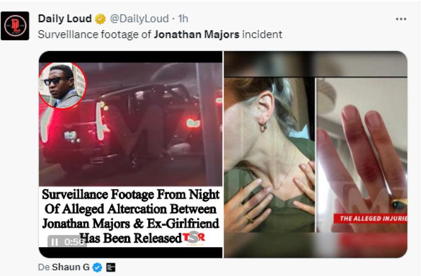 Video y fotografías del altercado entre Jonathan Majors y las heridas de su ex novia. (Crédito: Daily Loud/x)