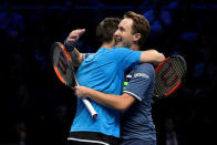 Tennis - ATP World Tour Finals - The O2 Arena, London, Britain - November 19, 2017 Finland's Henri Kontinen and Australia's John Peers celebrate winning the doubles final against Poland's Lukasz Kubot and Brazil's Marcelo Melo Action Images via Reuters/Tony O'Brien